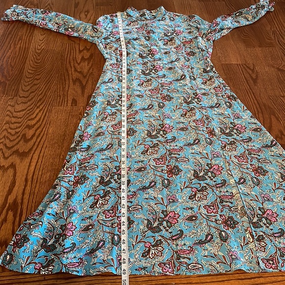 LOFT Bouquet Mock neckline MIDI dress paisley cendre blue NWT L/S zipped back 10 - Picture 14 of 16